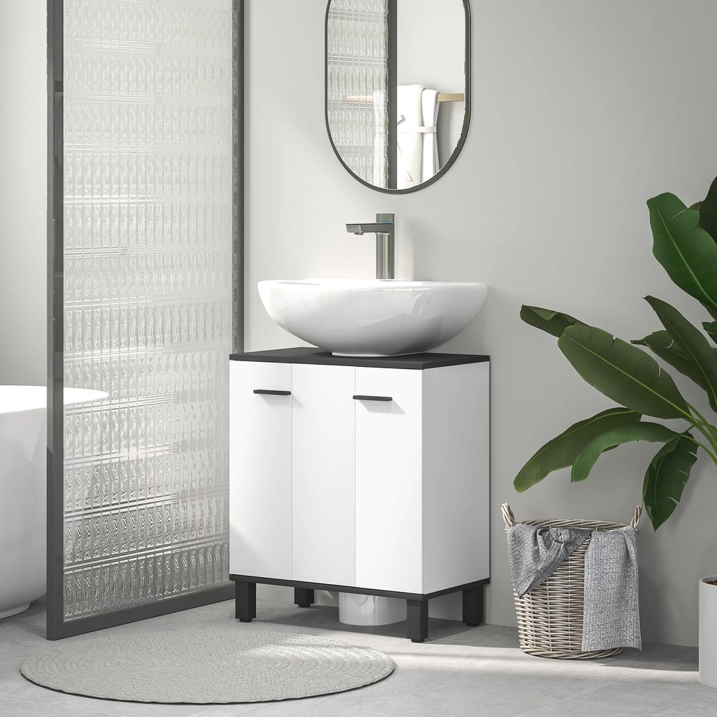 Móvel de Lavatório (NÃO INCLUIDO) com 2 Portas e Prateleira Ajustável para Lavatório com ou sem Pedestal 60x34x70 cm Branco Brilhante
