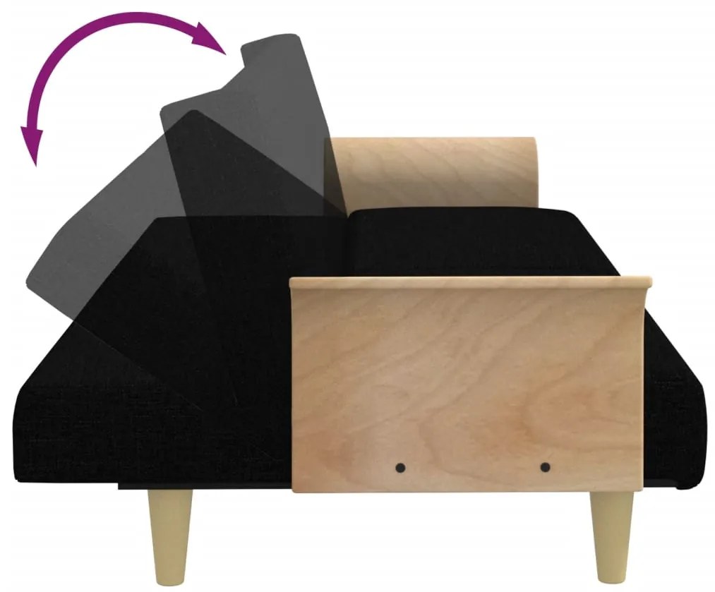 Sofá-cama com apoio de braços tecido preto