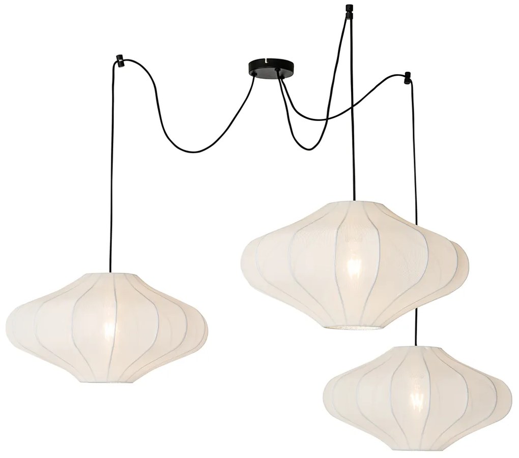 Candeeiro de suspensão design branco 50 cm 3 luzes - Plu Japandi