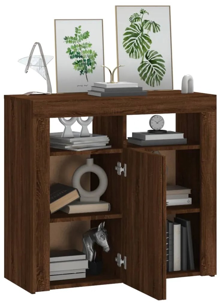 Aparador com luzes LED 80x35x75 cm carvalho castanho