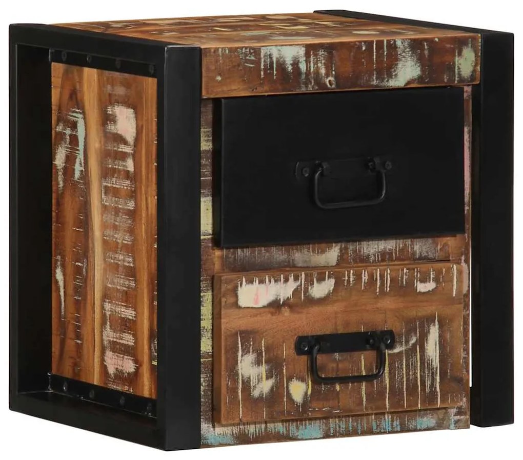 Mesa de cabeceira multicor 40x35x40cm madeira maciça recuperada