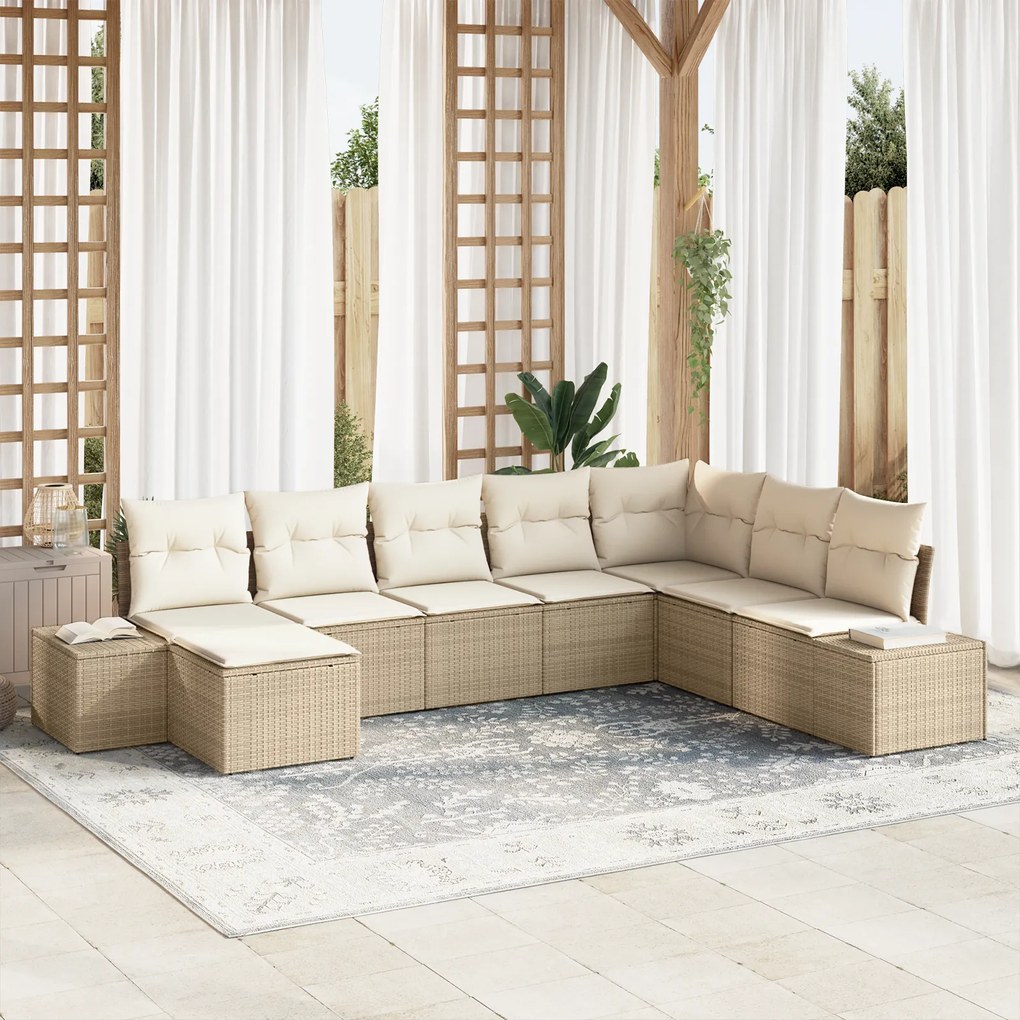 vidaXL Conjunto de Sofás de Jardim 8 Peças com Almofadas Bege em Rattan Sintético