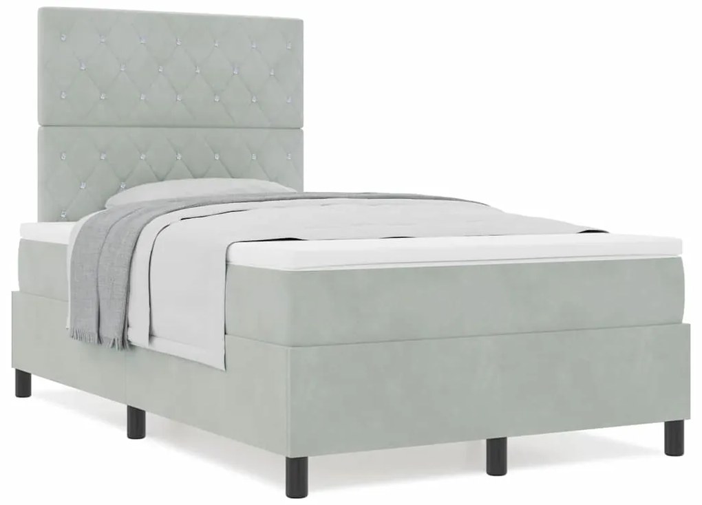 Cama Box com Colchão vidaXL Cinza Claro Pequena Dobrada Veludo