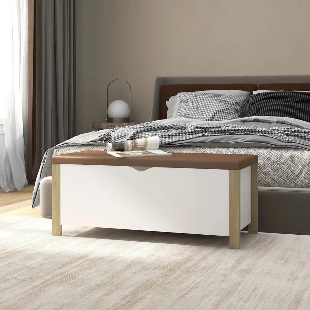 326773 vidaXL Caixa arrumação c/ almofadão contrap. 105x40x45cm branco/sonoma