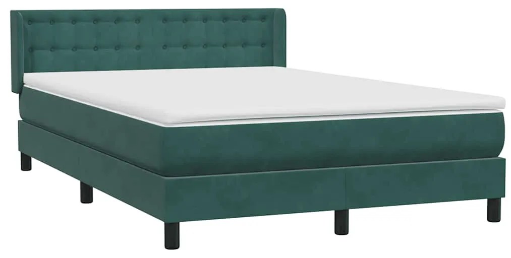 Box Cama primavera com Colchão Verde Escuro 140x210 cm Veludo