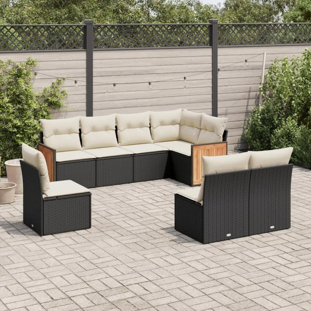 8 pcs conjunto sofás de jardim com almofadões vime PE preto