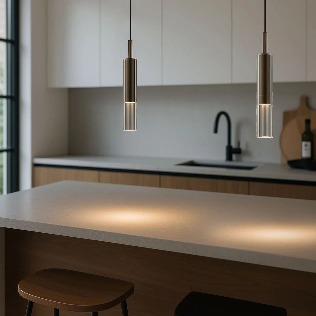 Foco moderno bronze escuro com vidro transparente para sistema de calha monofásico - Slimline Loyce