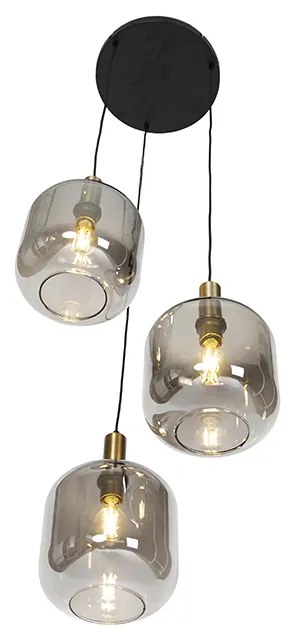 Candeeiro de suspensão de design preto com ouro com vidro fumê 3 luzes - Zuzanna Design