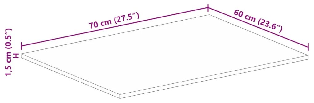 Tampo de mesa retangular 70x60x1,5 cm mangueira áspera maciça