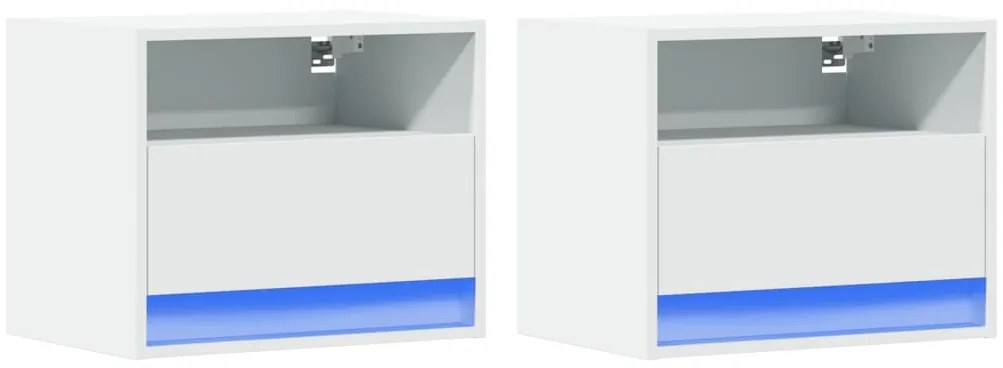 Mesas de cabeceira de parede com luzes LED 2 pcs branco