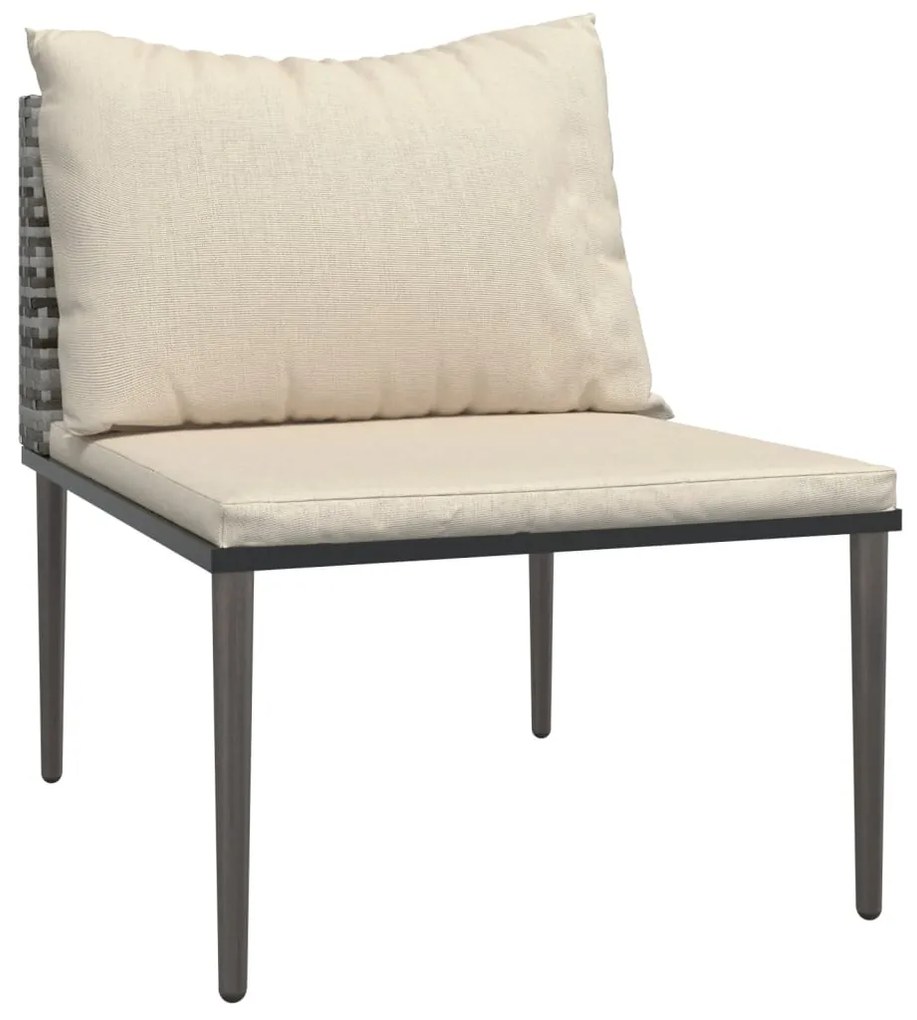 3 pcs conjunto lounge de jardim c/ almofadões vime PE cinzento