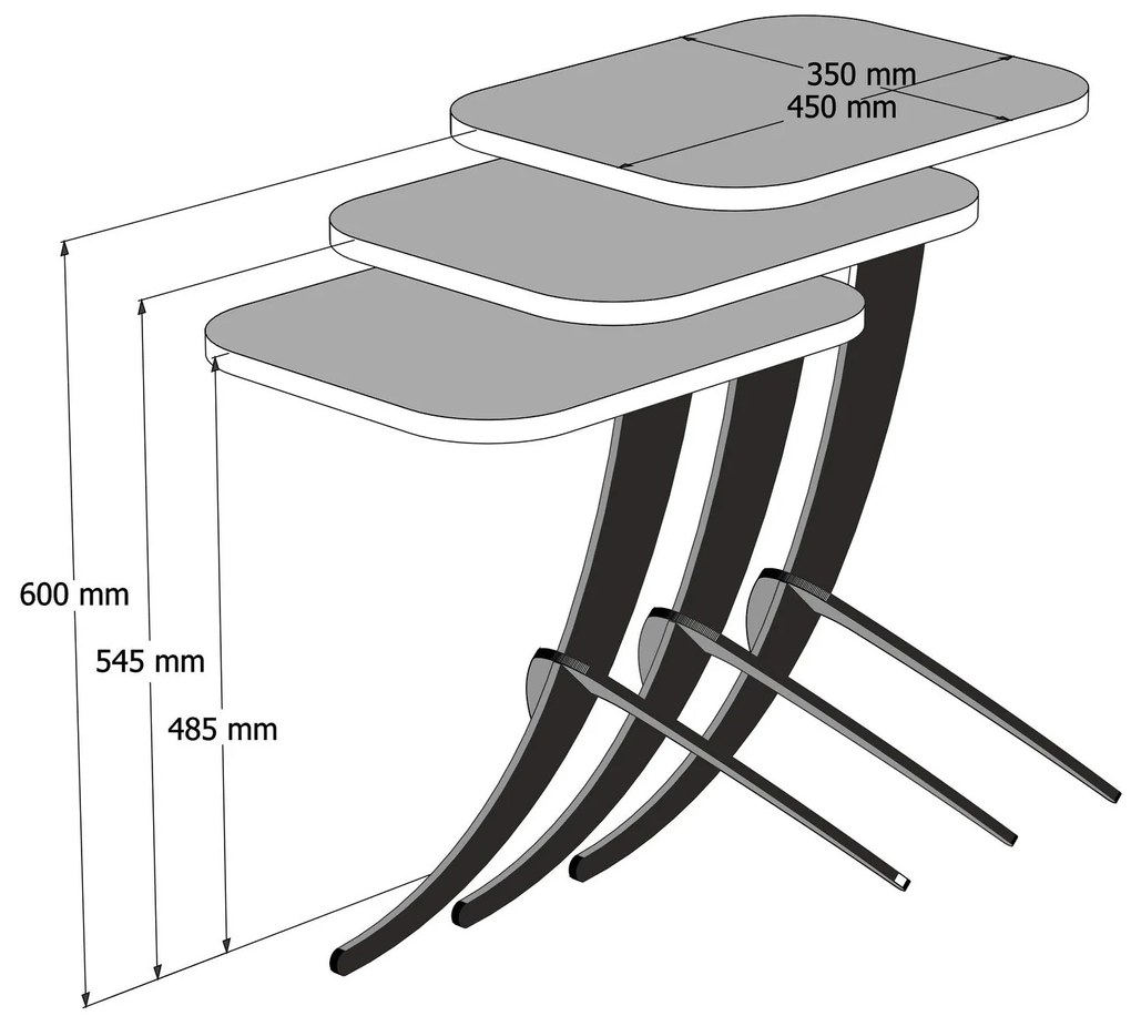 Conjunto de Mesas de Encostar Pion 3 – Travertine – Medidas Variadas