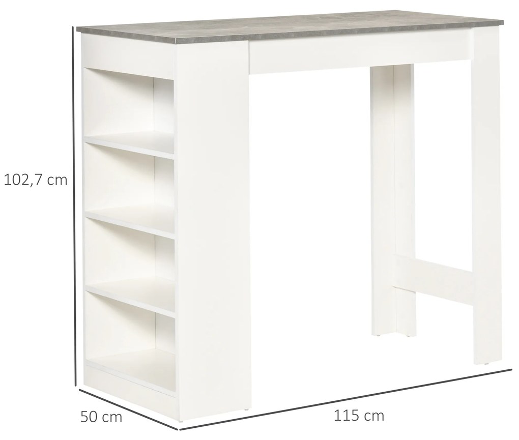 Mesa de Bar Mesa Alta Tipo Bistrô de Cozinha com Prateleiras Estilo Moderno de Melamina para Sala de Jantar Sala de Estar 115x50x102,7cm Branco e Cinz