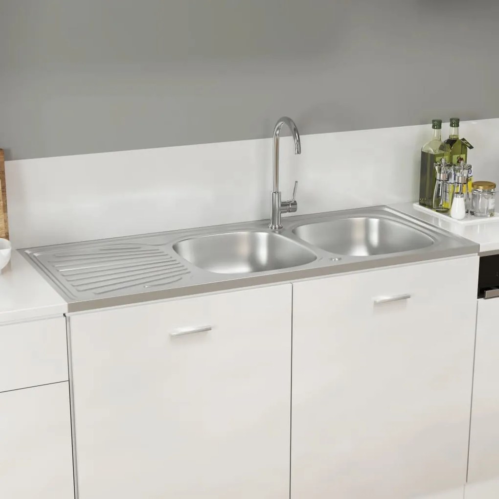 Lava-louça cozinha + cuba dupla 1200x500x155 mm inox prateado