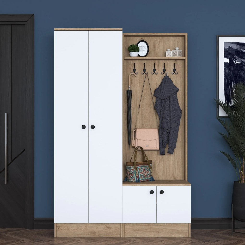 Cabide de Entrada P6 – Branco e Nogueira – 119,6 x 182,8 x 35,5 cm