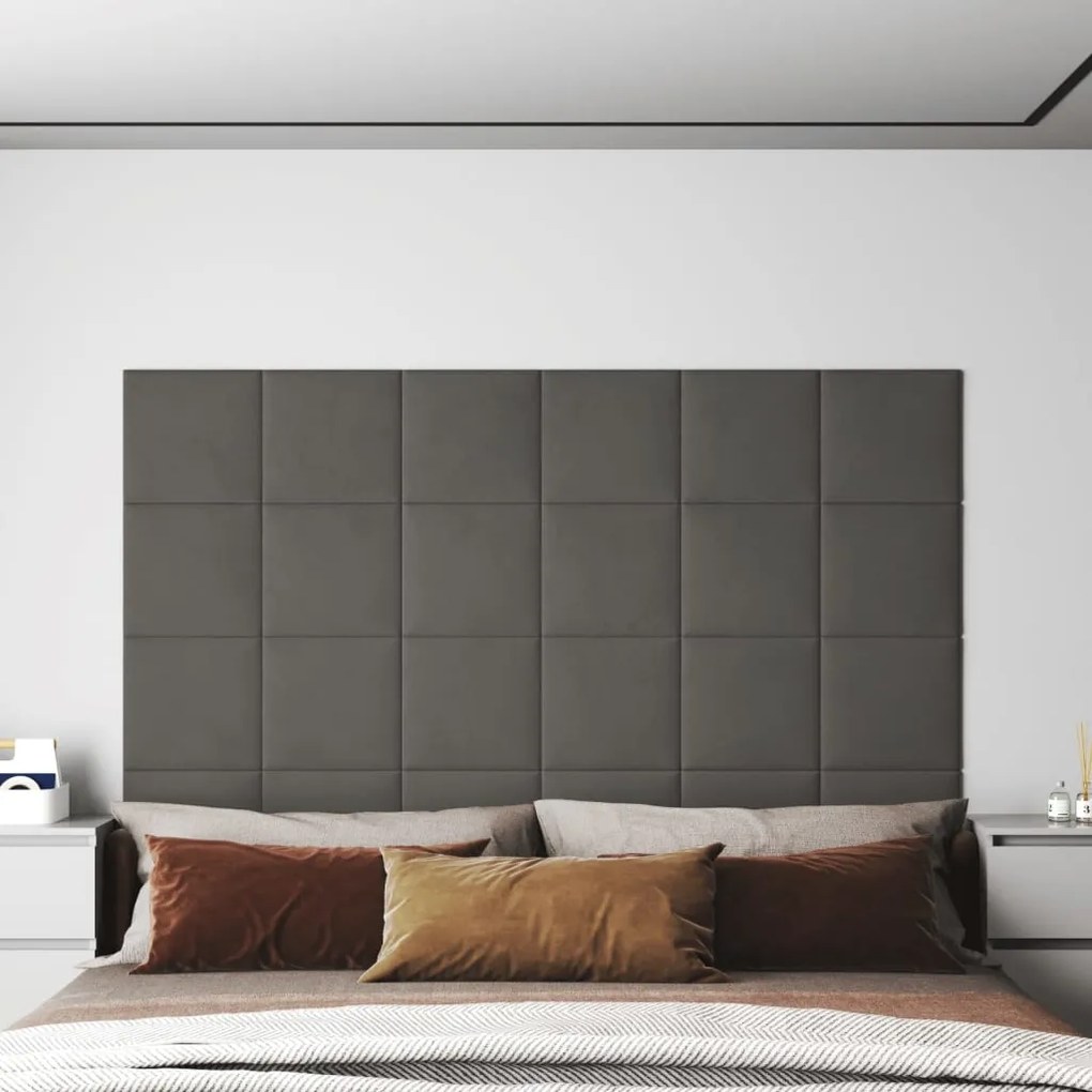 Painel de parede 12 pcs 30x30 cm veludo 1,08 m² cinza-escuro