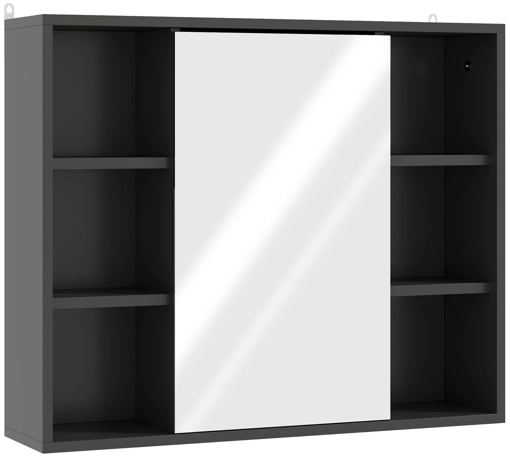 HOMCOM Móvel de Casa de Banho com Espelho Armário com Portas e 6 Compartimentos Abertos 60x14,5x49,4 cm Preto | Aosom Portugal