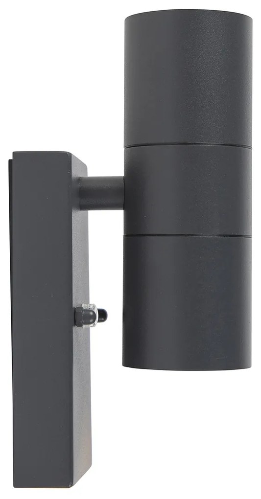 Conjunto de 2 candeeiros de parede para exterior cinzento escuro 2 luzes sensor crepuscular - Duo Moderno