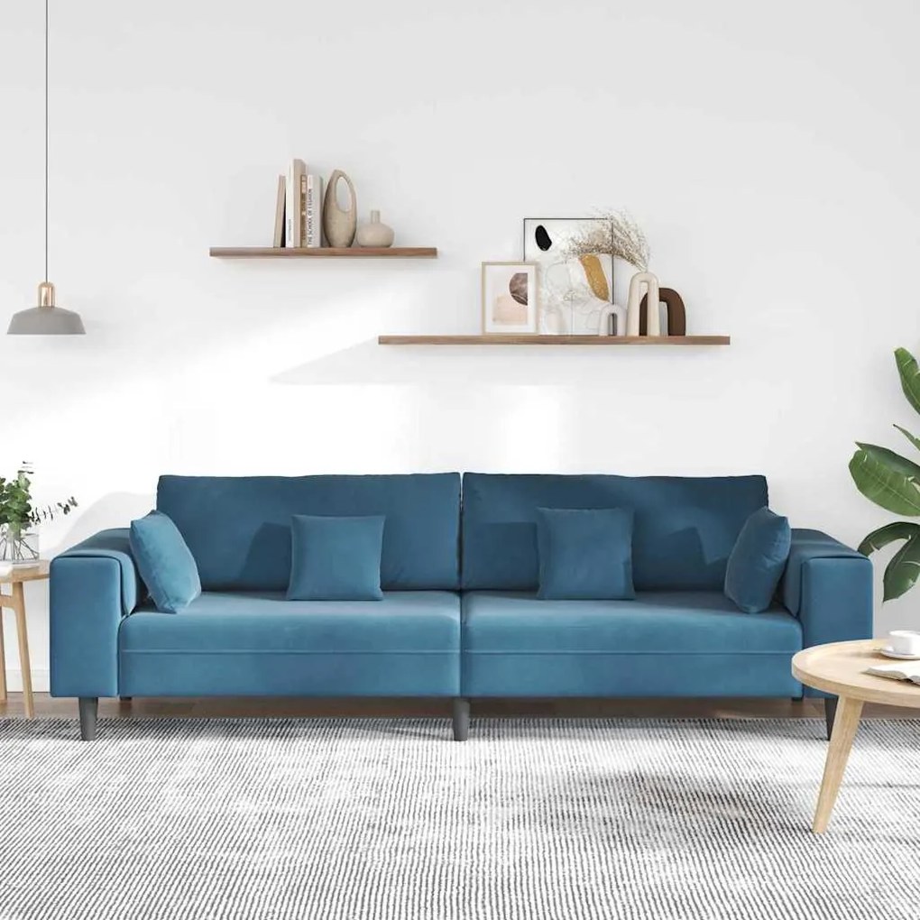 Sofá de Veludo com almofada com travesseiro Azul 208 cm Veludo