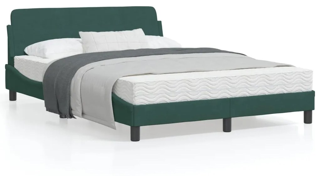 Estrutura de cama c/ cabeceira 140x190 cm veludo verde-escuro