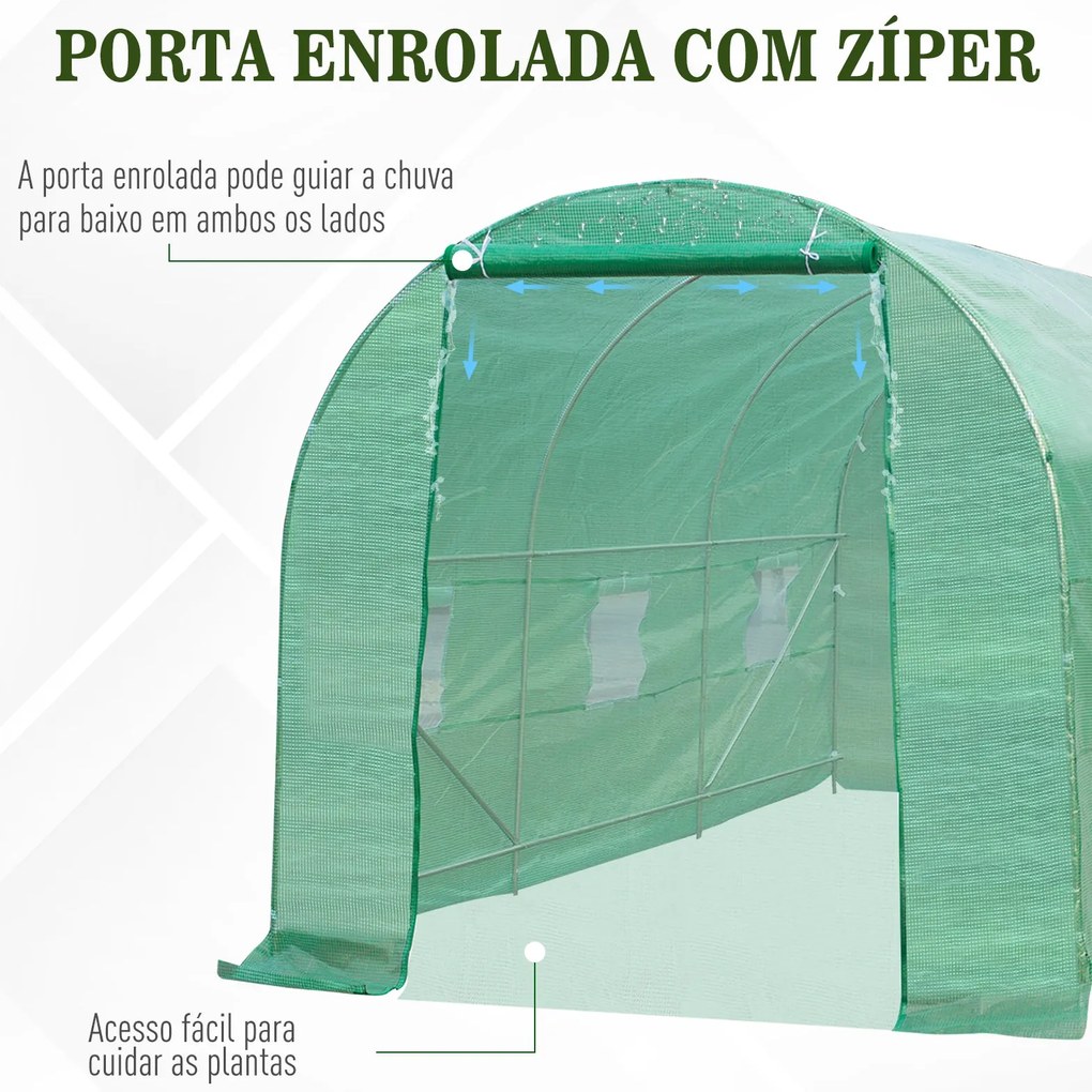 Estufa Túnel 445x190x200 cm Estufa de Jardim com 6 Janelas 1 Porta e C