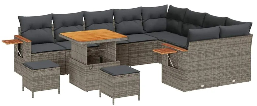 Conjunto de Sofá de Jardim vidaXL com Almofadas Cinza Rattan PE Acácia