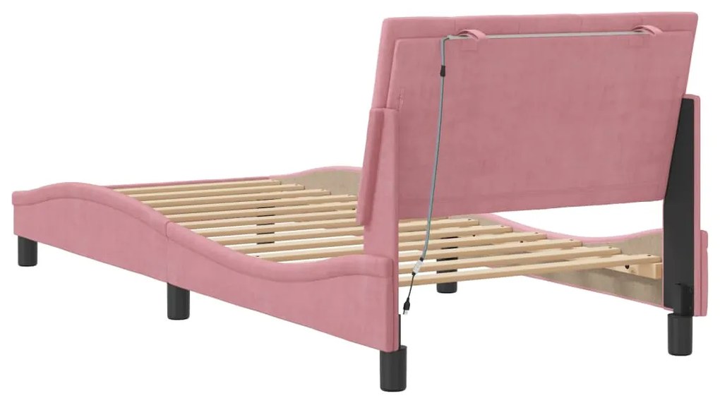 Estrutura de cama c/ luzes LED 90x200 cm veludo rosa