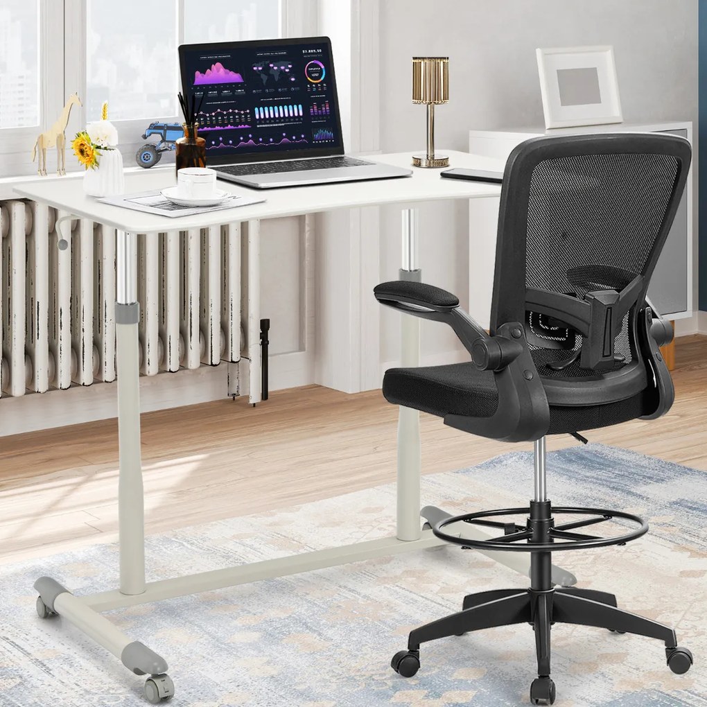 Mesa de computador em pé/sentado com altura ajustável com 4 rodas para sala de mesa doméstica 95 x 52 x 70-107 cm Branco