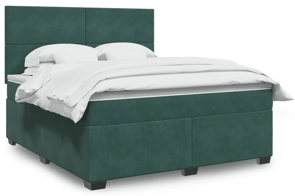 vidaXL Cama com molas/colchão 180x200 cm veludo verde-escuro