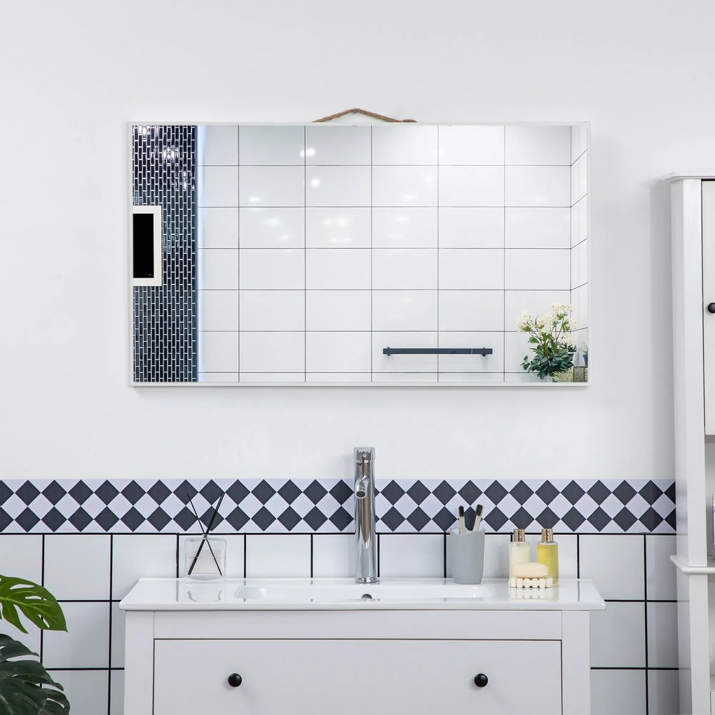 kleankin Espelho de Casa de Banho Retangular 104x60cm Espelho de Parede Decorativo e Moderno com Estrutura de Madeira para Dormitório Corredor Entrada Branco