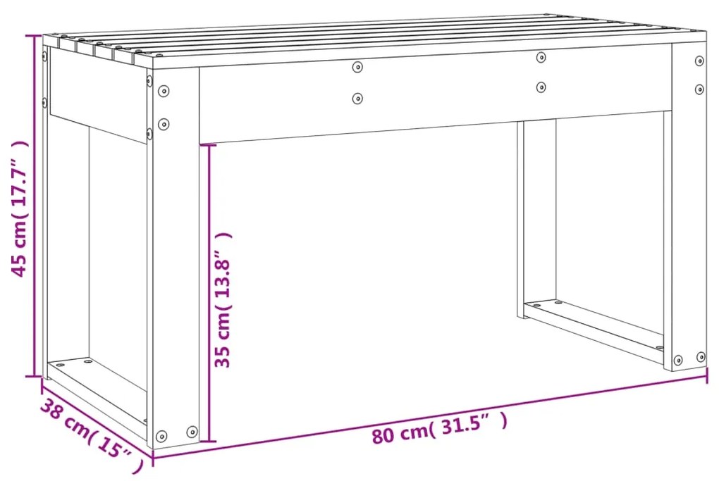 Banco de jardim 80x38x45 cm madeira de pinho maciça