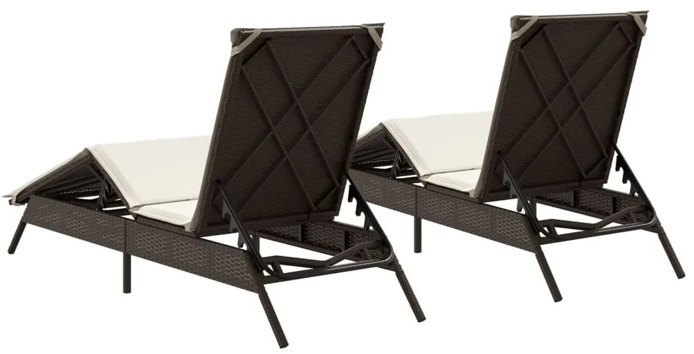 Espreguiçadeiras com almofadões 2 pcs vime PE castanho