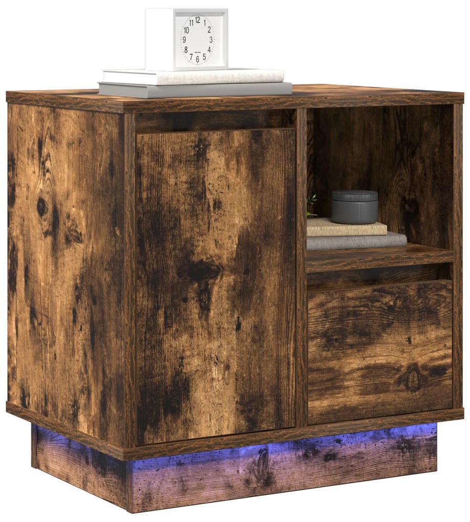 Cômodas de Canto com Luzes LED 2 pcs Carvalho Fumado 50x34,5x50 cm