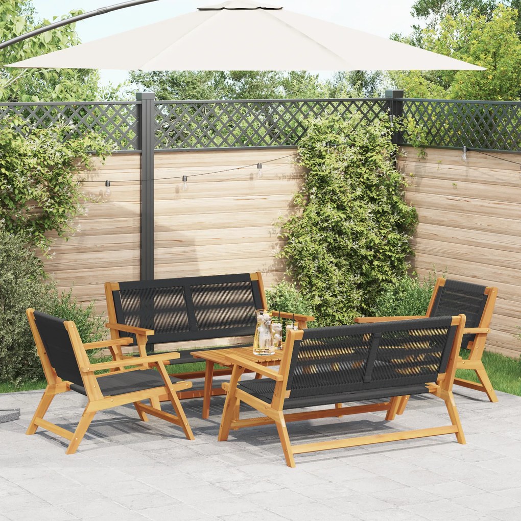 Cadeiras de Jardim com Mesa 5 pcs Preto Madeira Maciça de Acácia