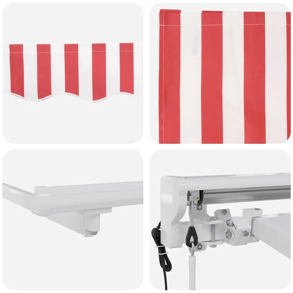 Toldo Retrátil Manual Vermelho e Branco 400x200 cm Alumínio