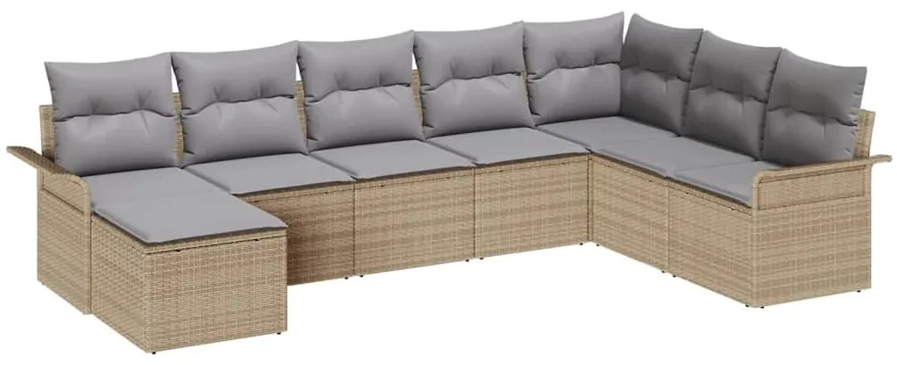Conjunto de Sofá Jardim de 8 Peças com Almofadas Bege em Rattan Poliés