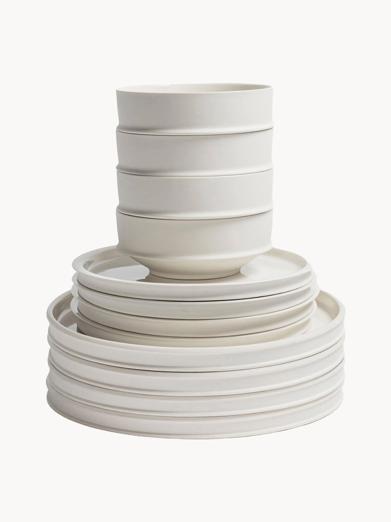 Conjunto de loiça em porcelana com vidrado reativo Dune, 4 pessoas, 12 uni.