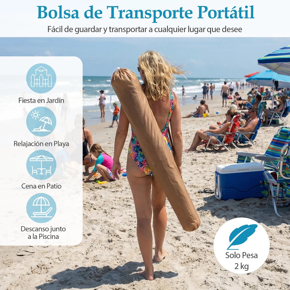 Conjunto de Guarda-Sol de Palha e Base Enchível, Inclinação e Altura Reguláveis, Natural