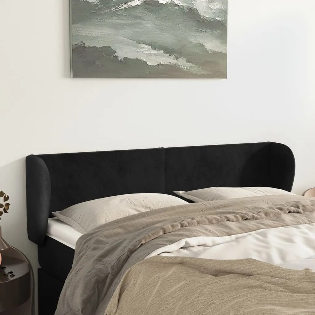 Cabeceira de cama c/ abas veludo 147x23x78/88 cm preto