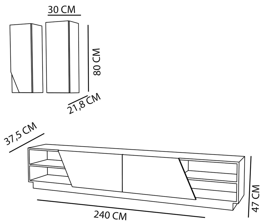 Móvel TV Zebra – Branco e Teca – 240x47x37,5 cm