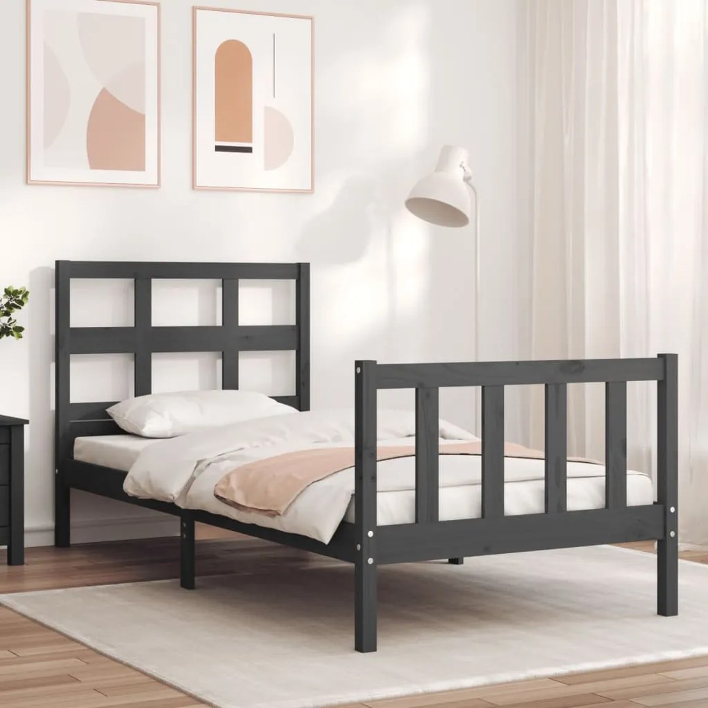 Estrutura de cama com cabeceira 100x200cm madeira maciça preto