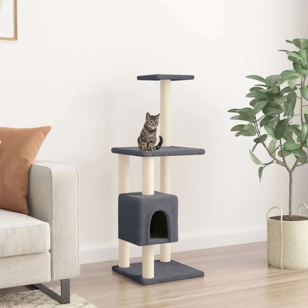 Árvore Arranhador para Gatos com Postes em Sisal de 104 cm - Cinzento