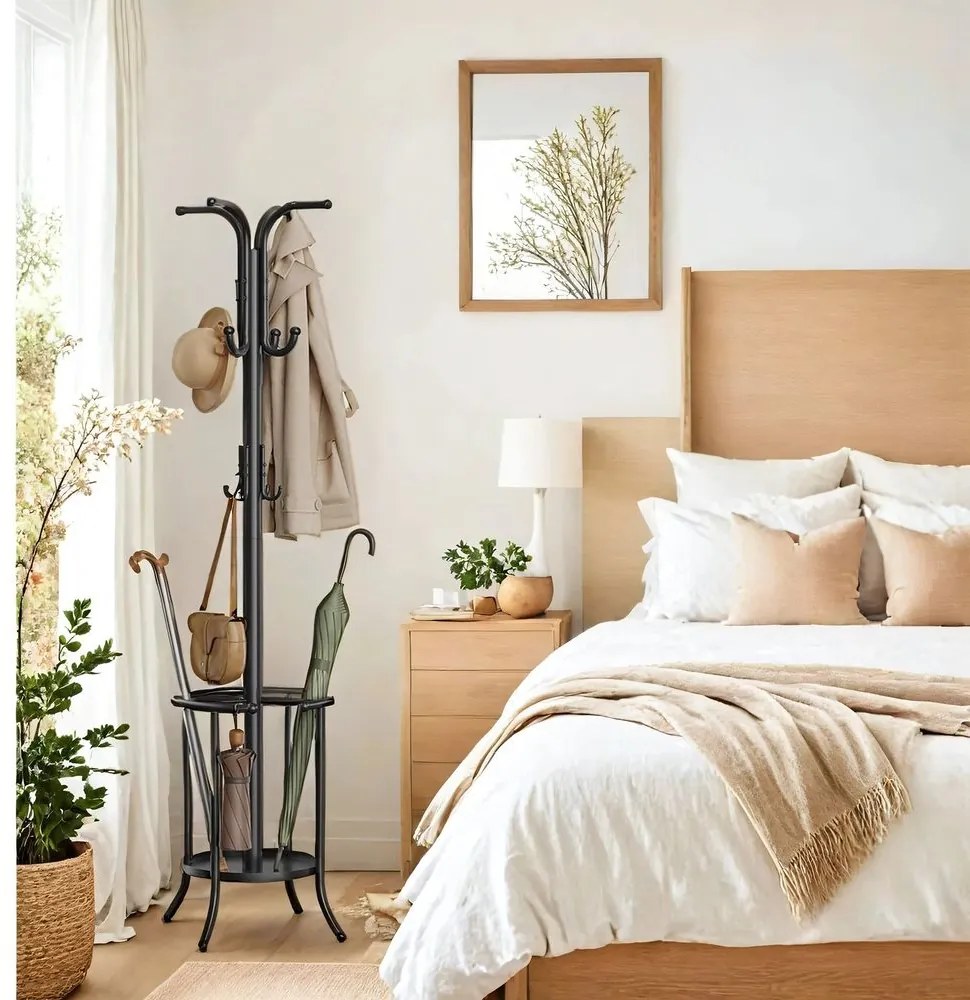 Cabide com porta-guarda-chuvas, 12 ganchos 40 x 40 x 175 cm preto