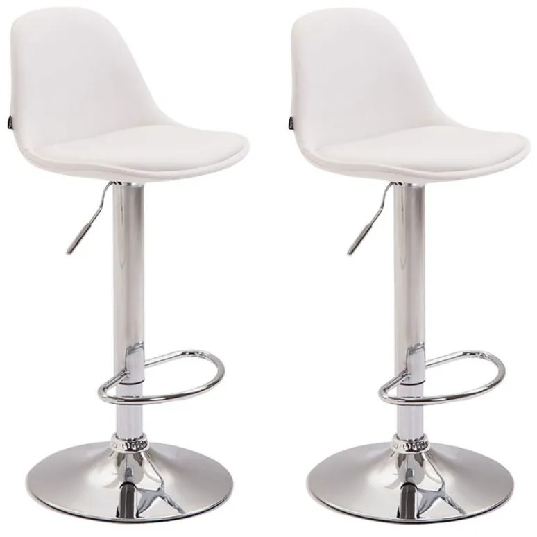 Conjunto de 2 bancos de bar Kiel em couro sintético e com estrutura cromada 39 x 82-104 x 39 cm Branco