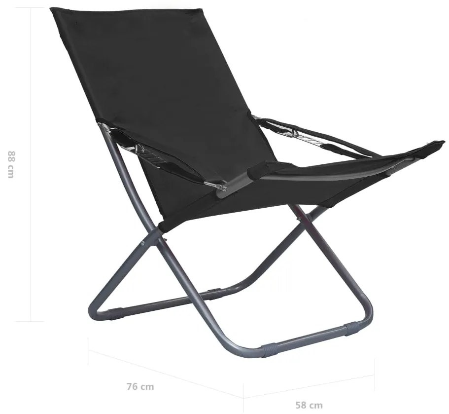Cadeiras de praia dobráveis 2 pcs tecido preto
