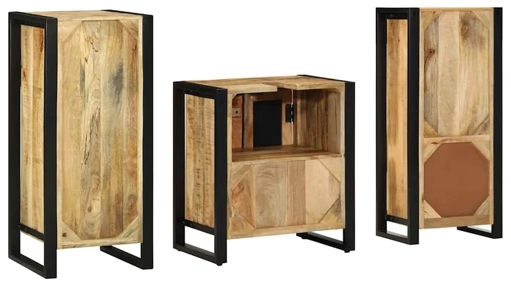 Conjunto de Móveis para Banheiro 3 pcs Madeira de manga maciça