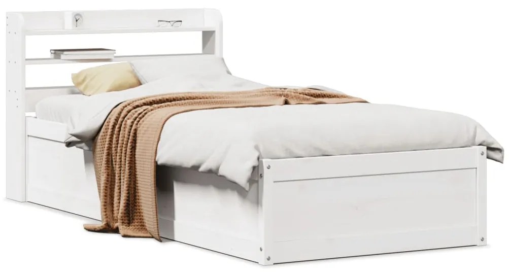 Estrutura de cama com cabeceira 90x190 cm pinho maciço branco