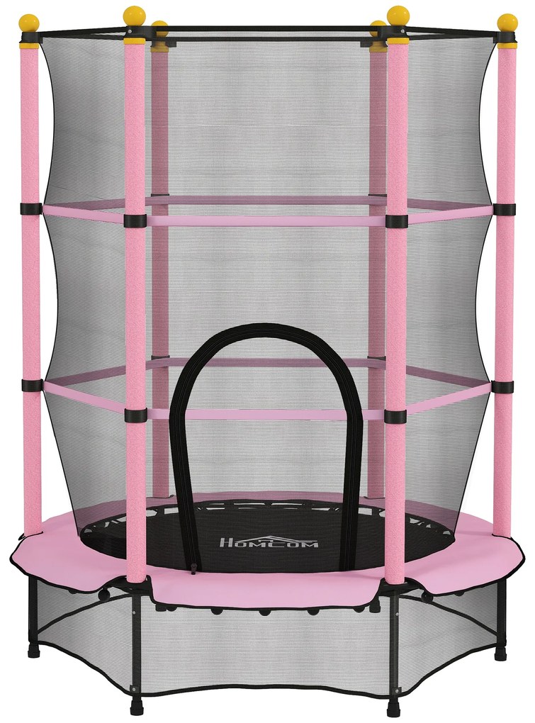HOMCOM Trampolim para Crianças com Rede de Segurança e Estrutura de Aço para Interiores e Exteriores Carga 50kg Ø140x190 cm Rosa