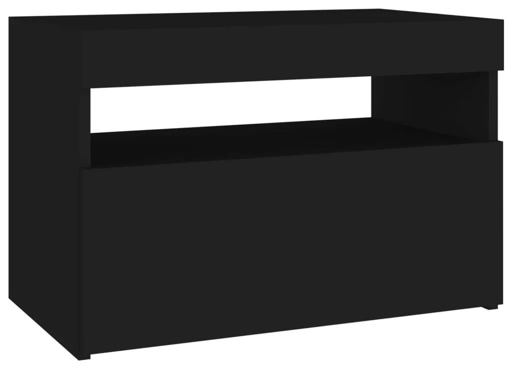 Mesa cabeceira c/ luz LED 2pcs 60x35x40cm deriv. madeira preto