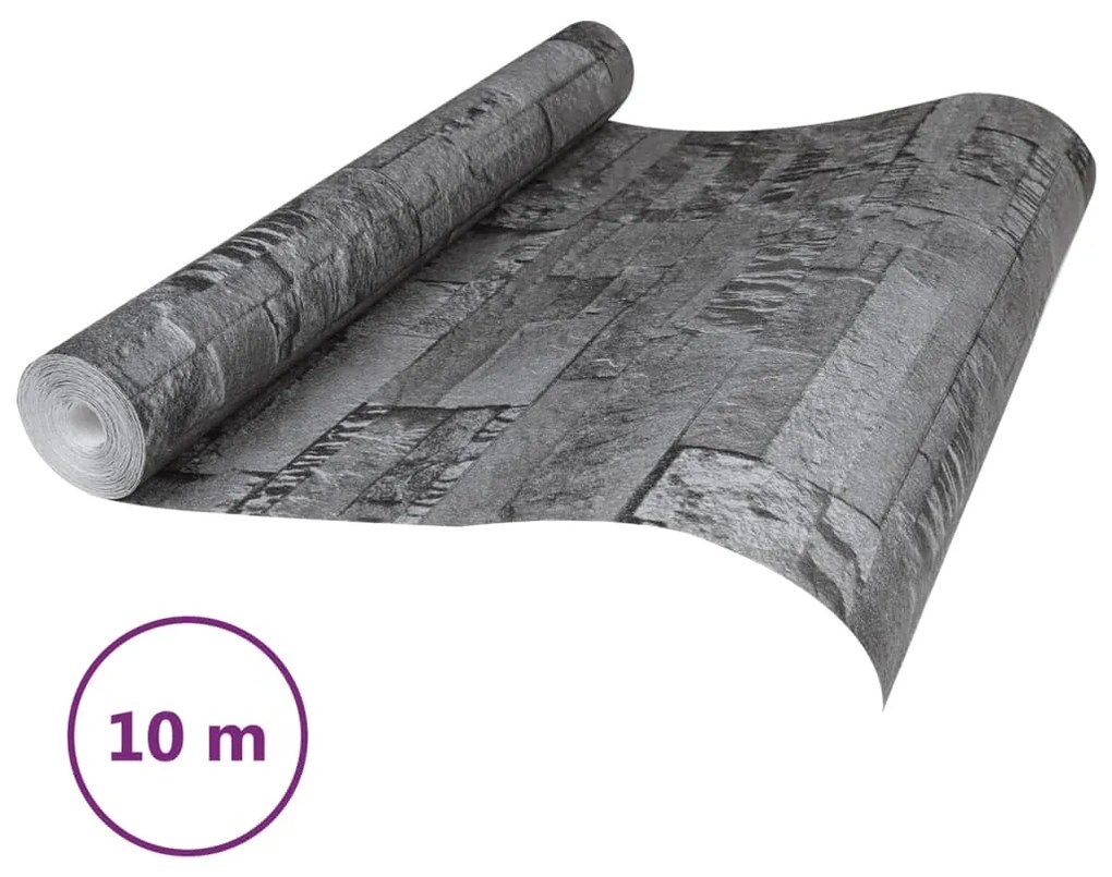 Papel parede 3D c/ aspeto de pedra 10x0,53 m não-tecido preto